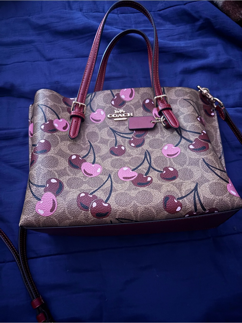 Coach Cherry Print Signature Tote in Pink and Brown